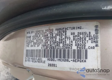 2001 Toyota Avalon Xls из США, поврежденный, VIN 4T1BF28B21U133003